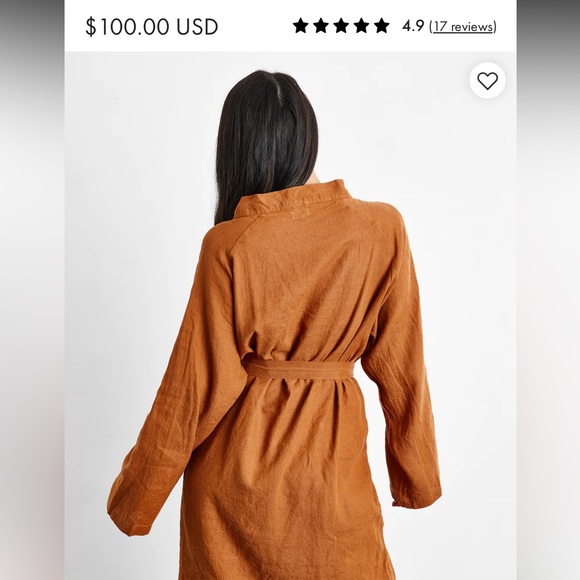 Bed Threads Rust 100% French Flax Linen Classic Robe - Picture 9 of 14